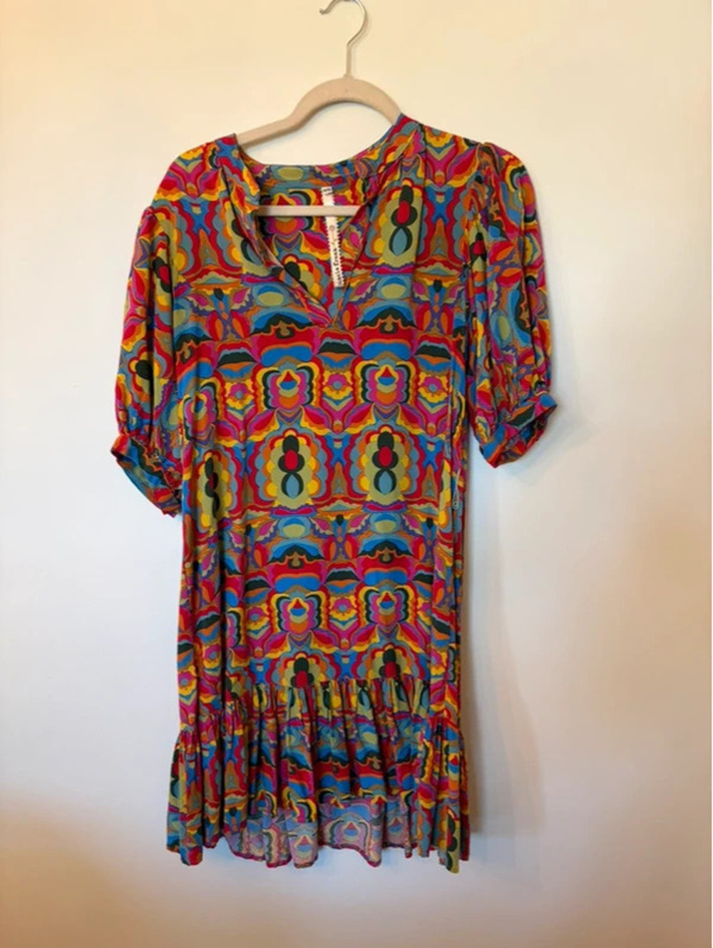 Uncle Frank Pink Red Blue Green Psychedelic Print Mini Dress